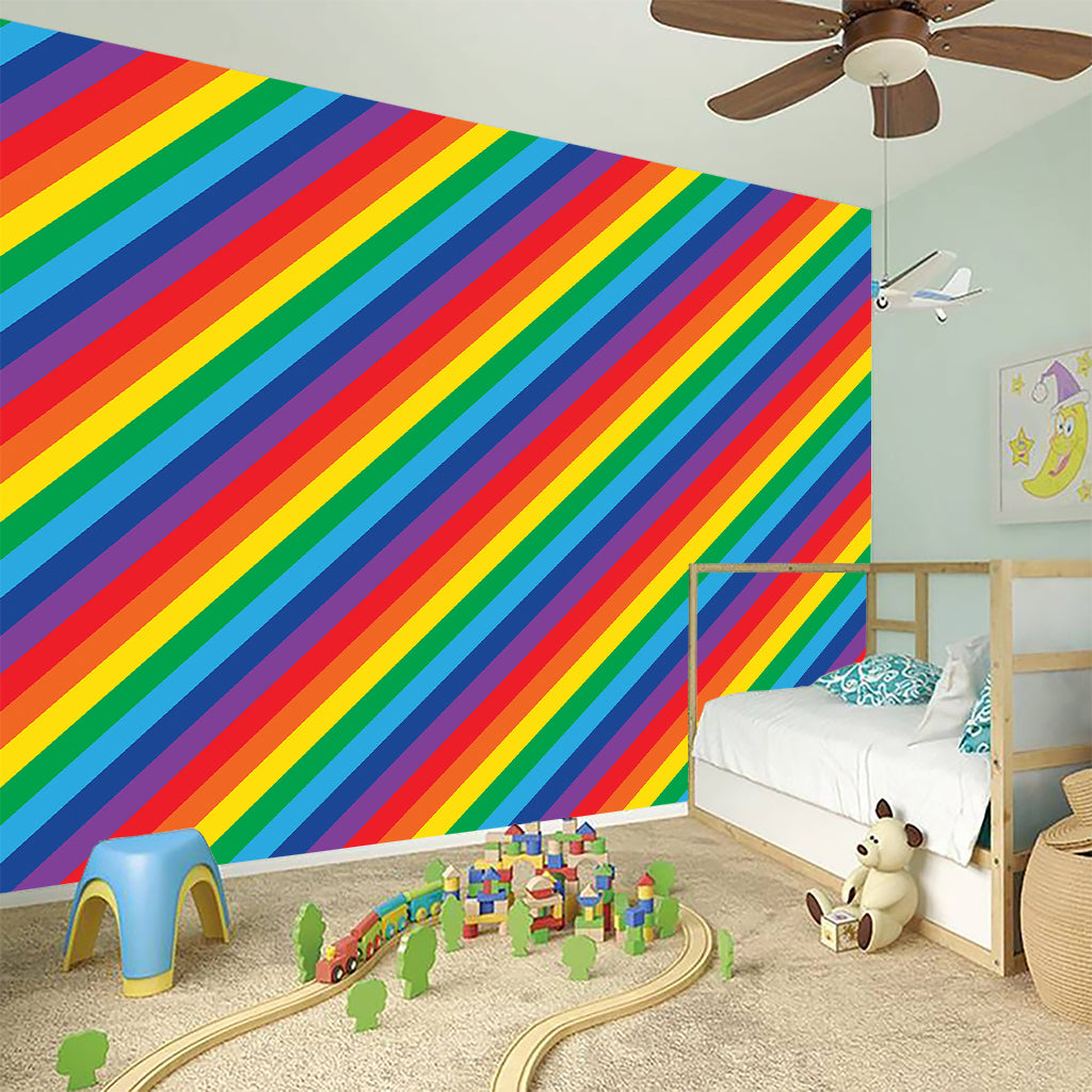 Rainbow Diagonal Striped Pattern Print Wall Sticker