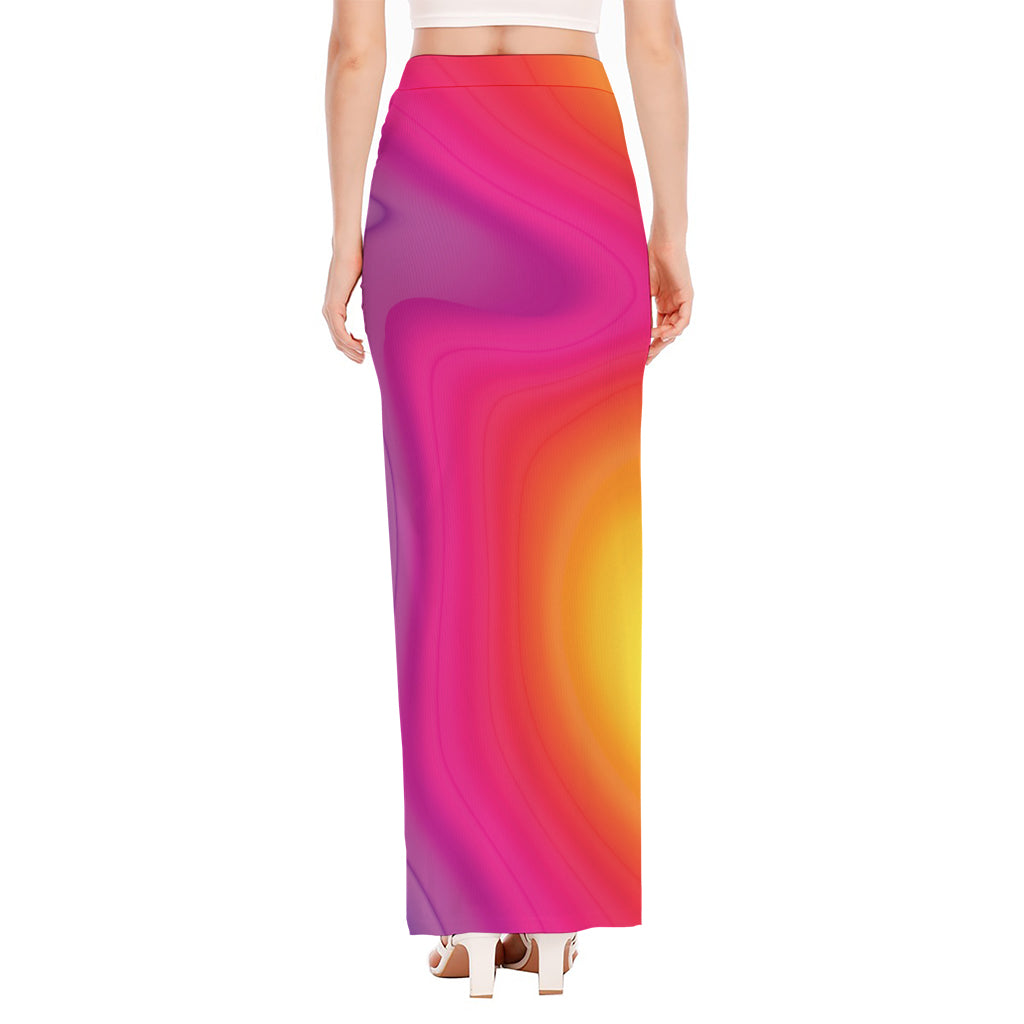 Rainbow Flow Print High Slit Maxi Skirt