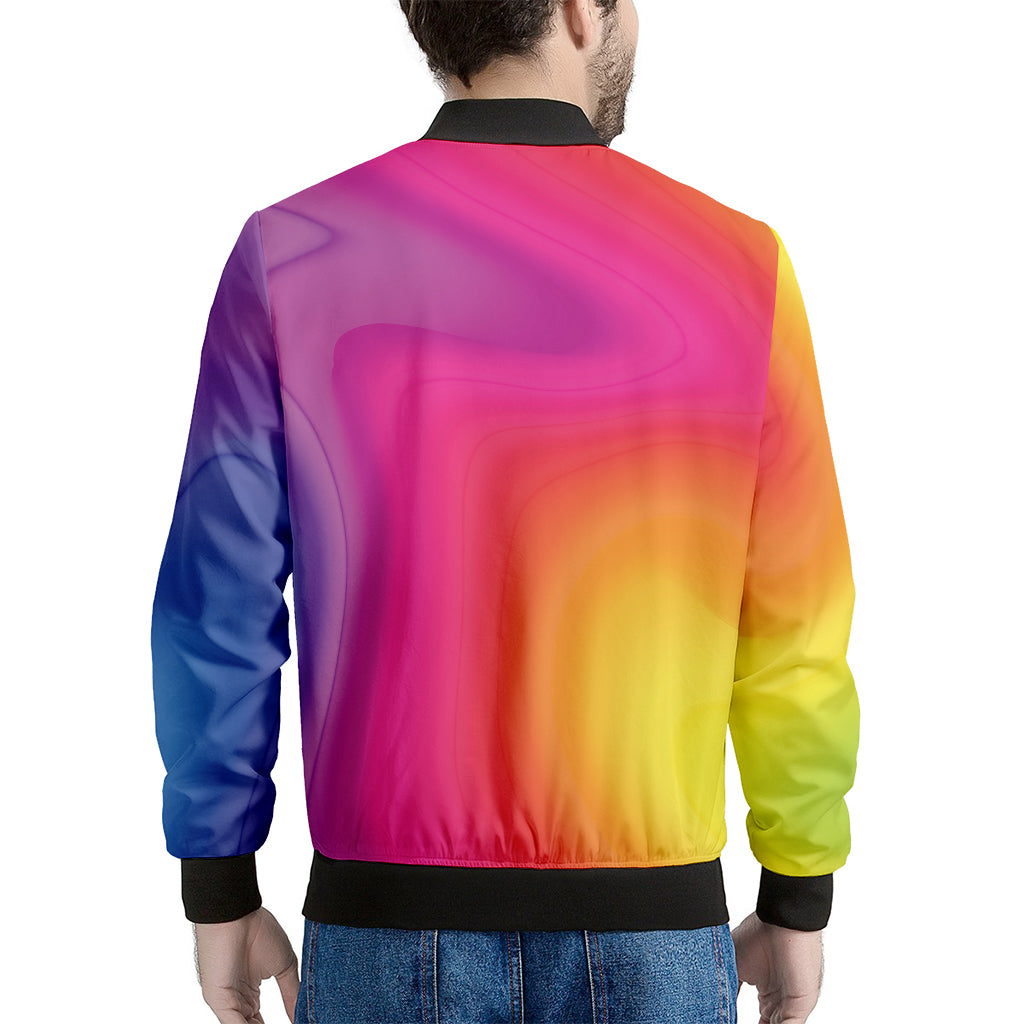 Rainbow Flow Print Men's Bomber Jacket