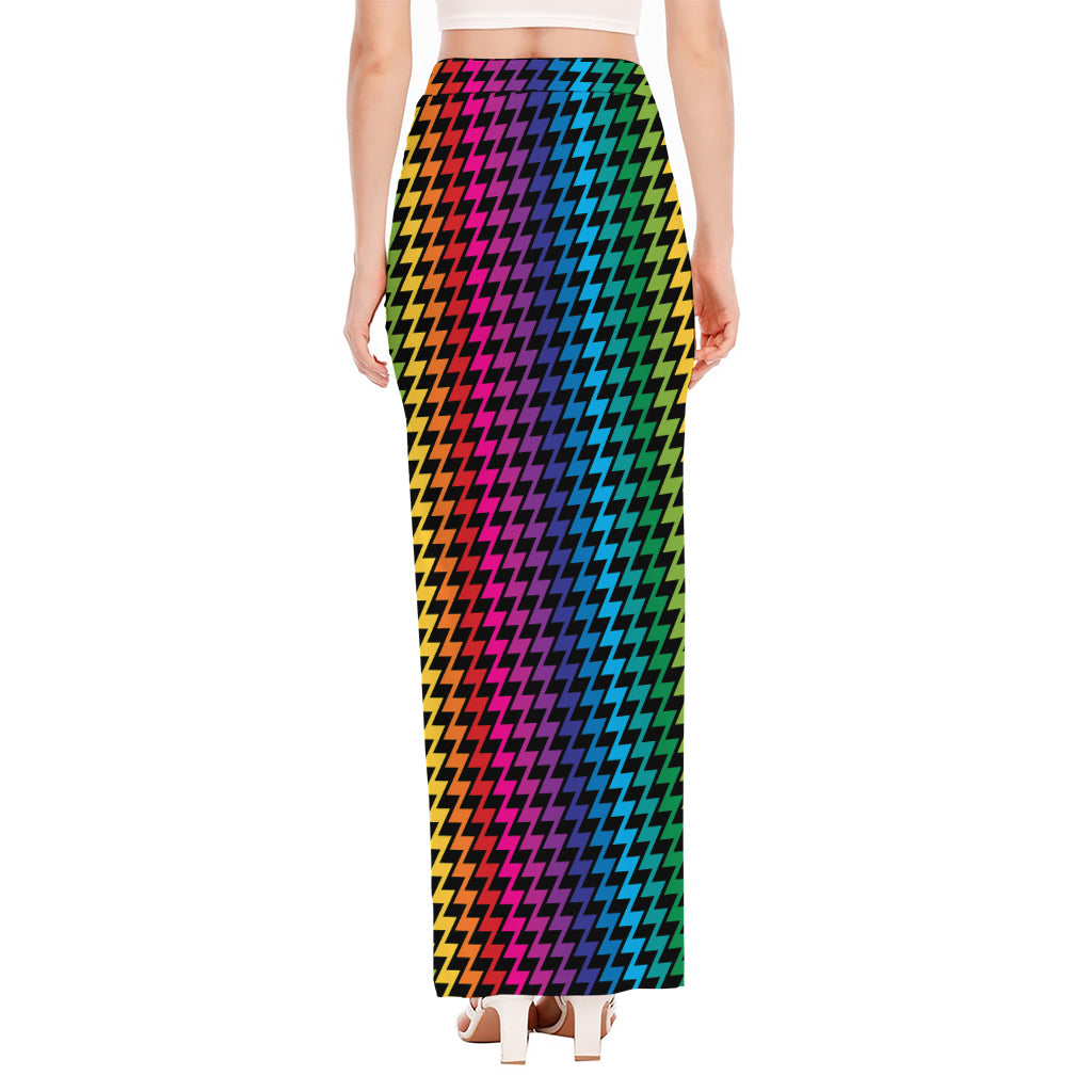 Rainbow Gay Pride Zigzag Pattern Print High Slit Maxi Skirt