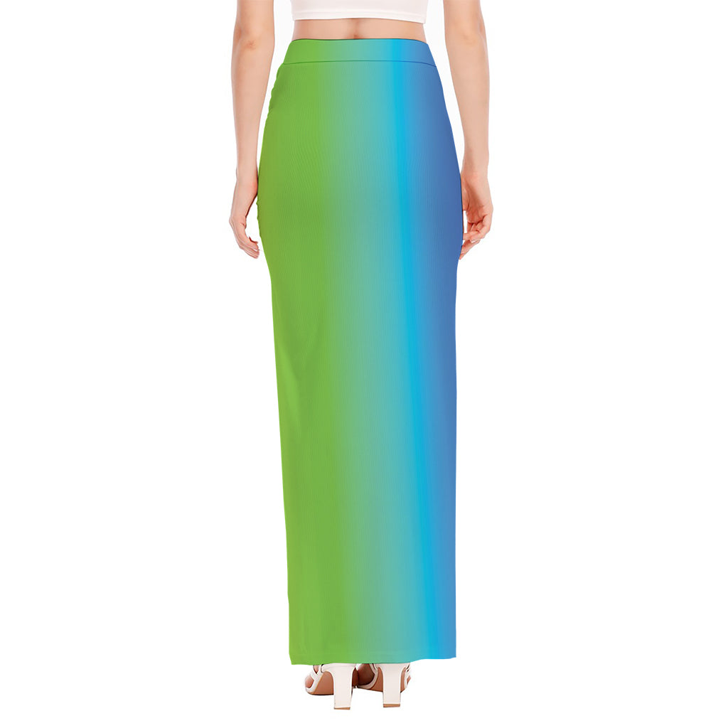 Rainbow Gradient Print High Slit Maxi Skirt