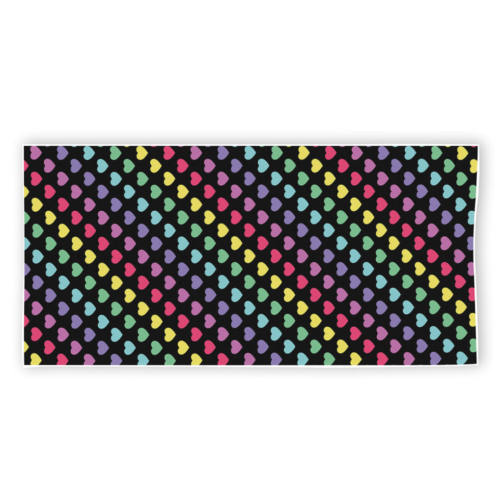 Rainbow Heart Pattern Print Beach Towel