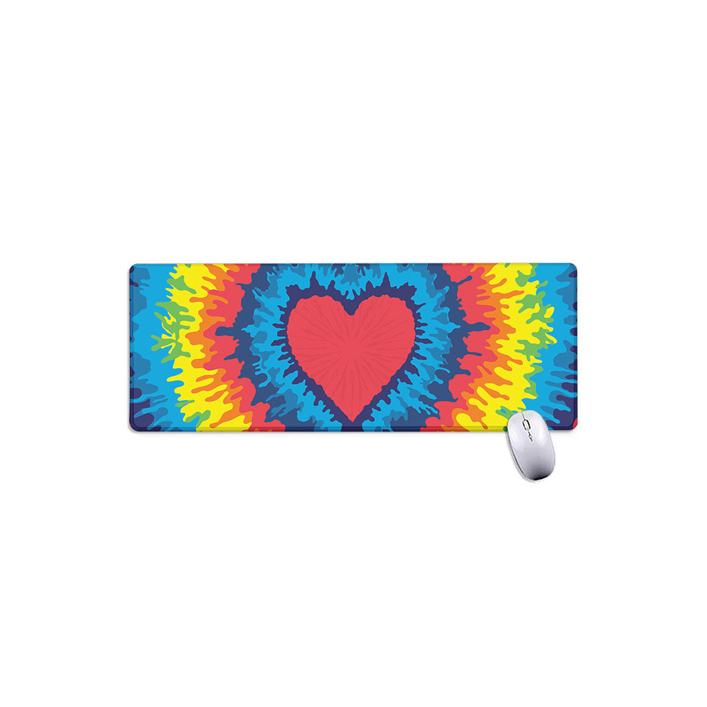 Rainbow Heart Tie Dye Print Extended Mouse Pad