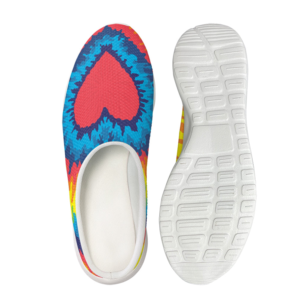 Rainbow Heart Tie Dye Print Mesh Casual Shoes