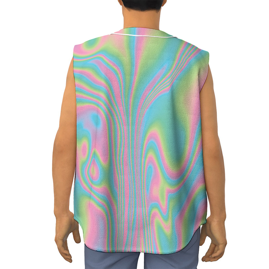 Rainbow Holographic Print Sleeveless Baseball Jersey
