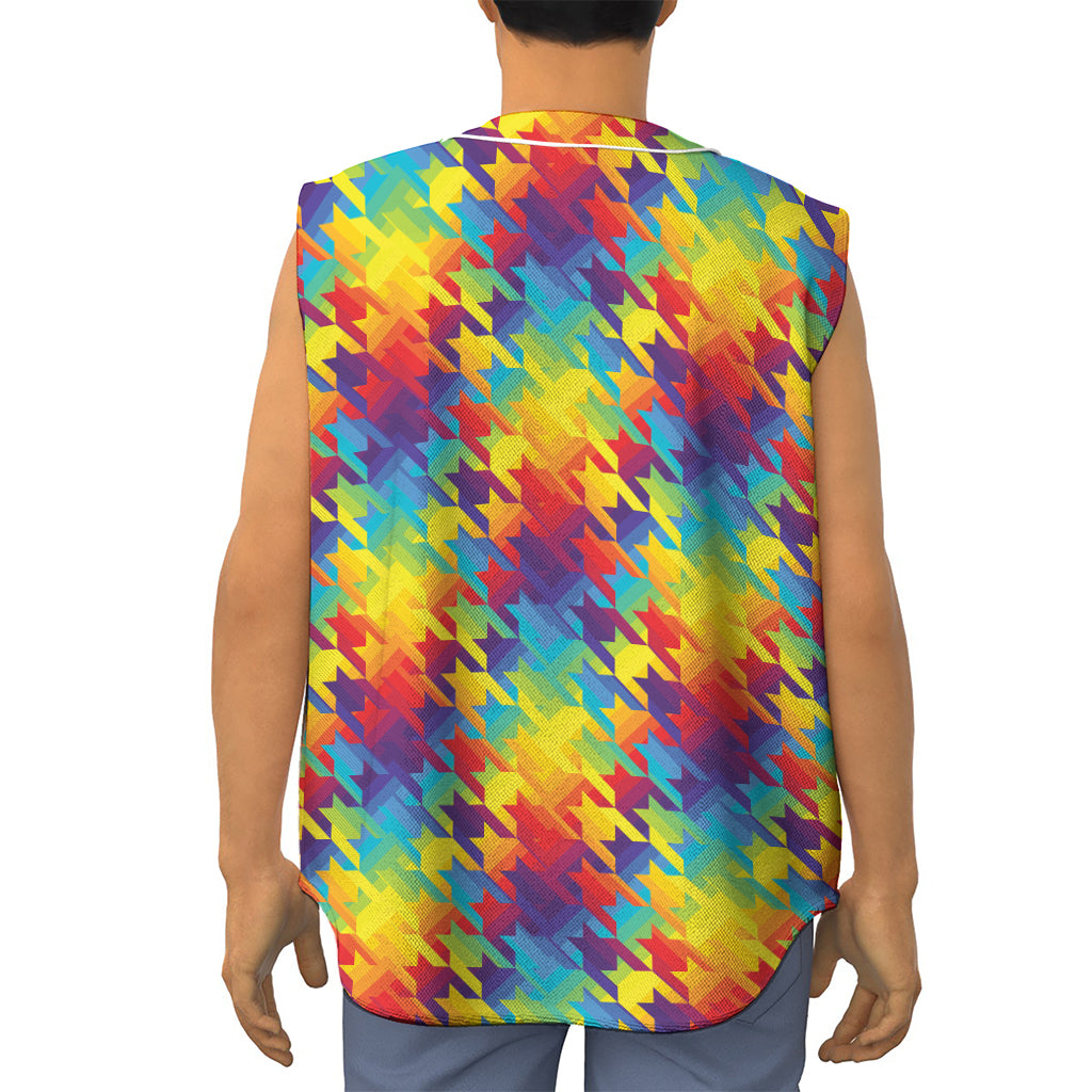 Rainbow Houndstooth Pattern Print Sleeveless Baseball Jersey