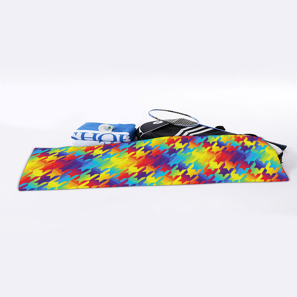Rainbow Houndstooth Pattern Print Sports Towel