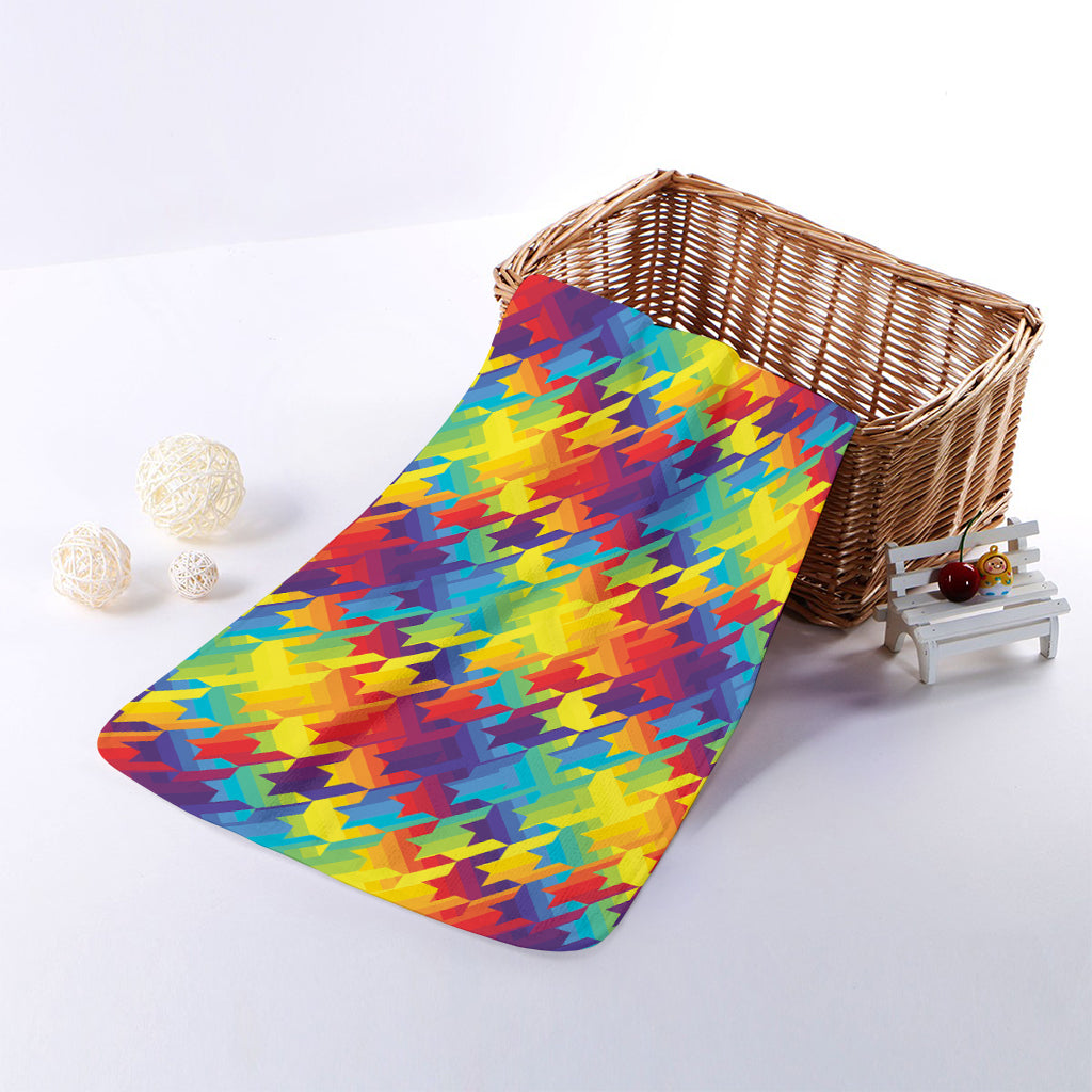 Rainbow Houndstooth Pattern Print Towel