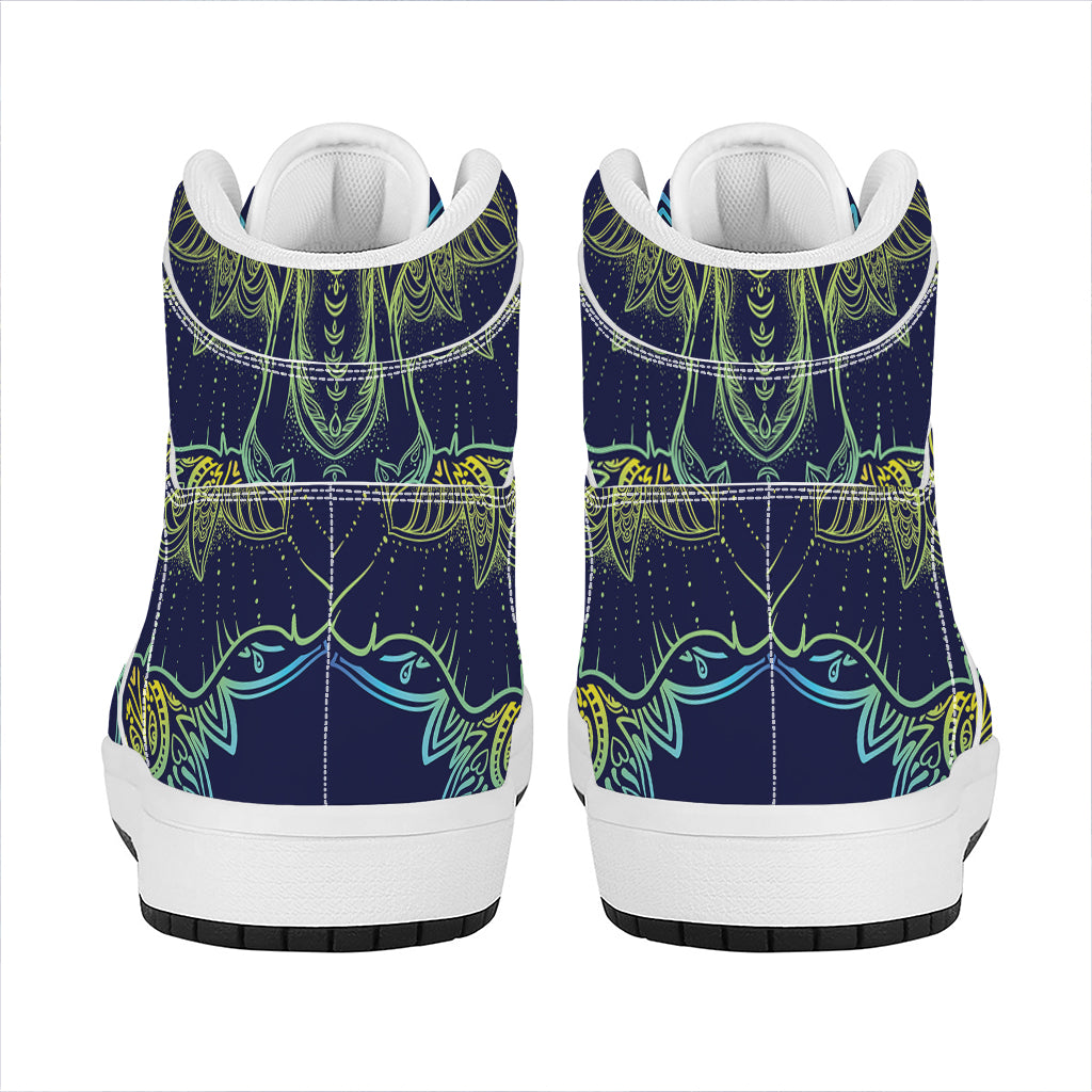 Rainbow Indian Elephant Print High Top Leather Sneakers