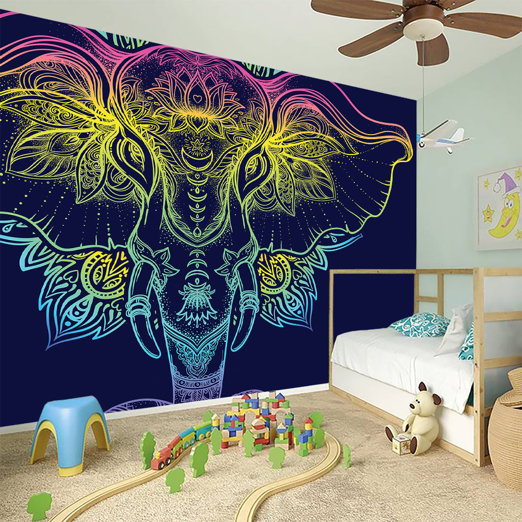 Rainbow Indian Elephant Print Wall Sticker