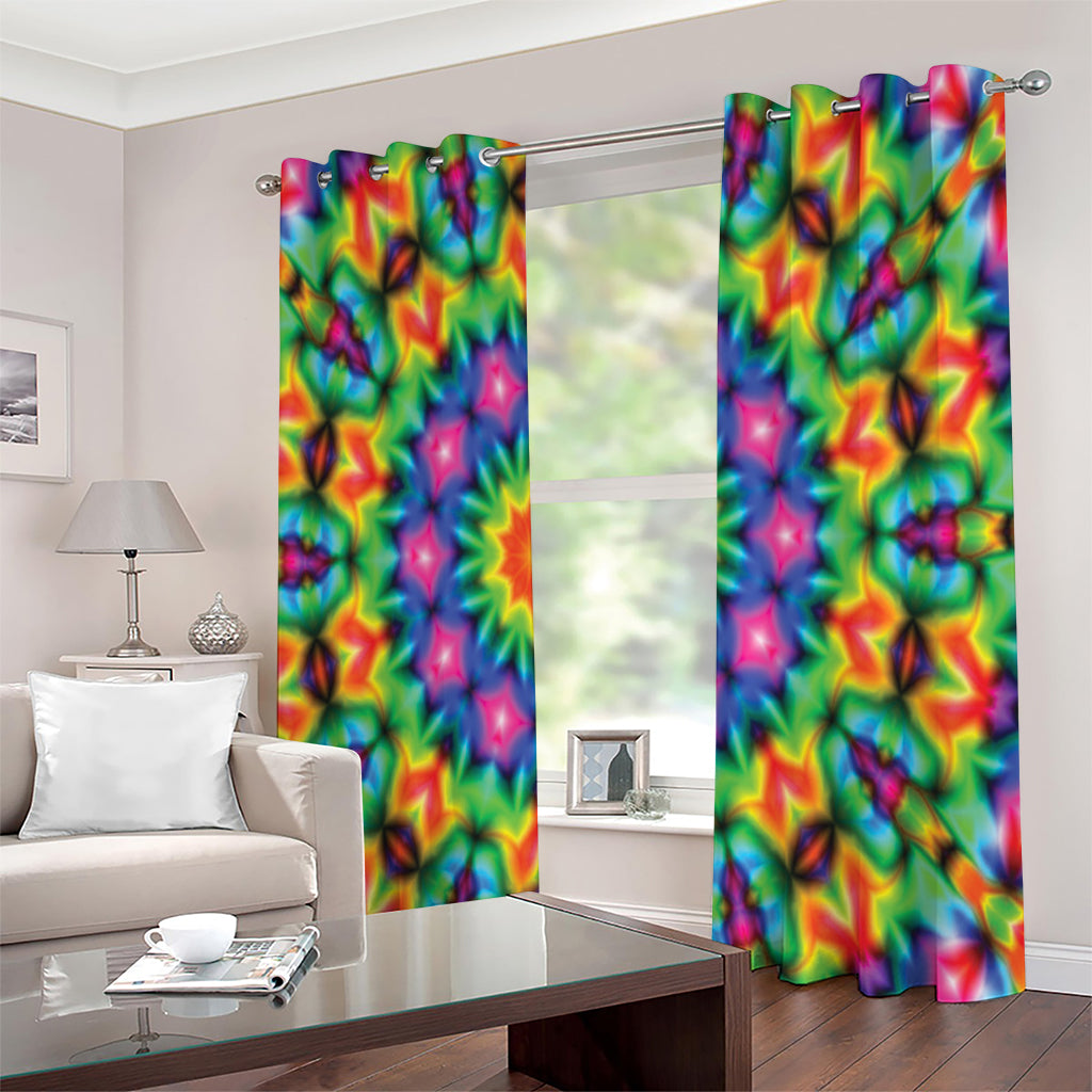 Rainbow Kaleidoscope Print Extra Wide Grommet Curtains