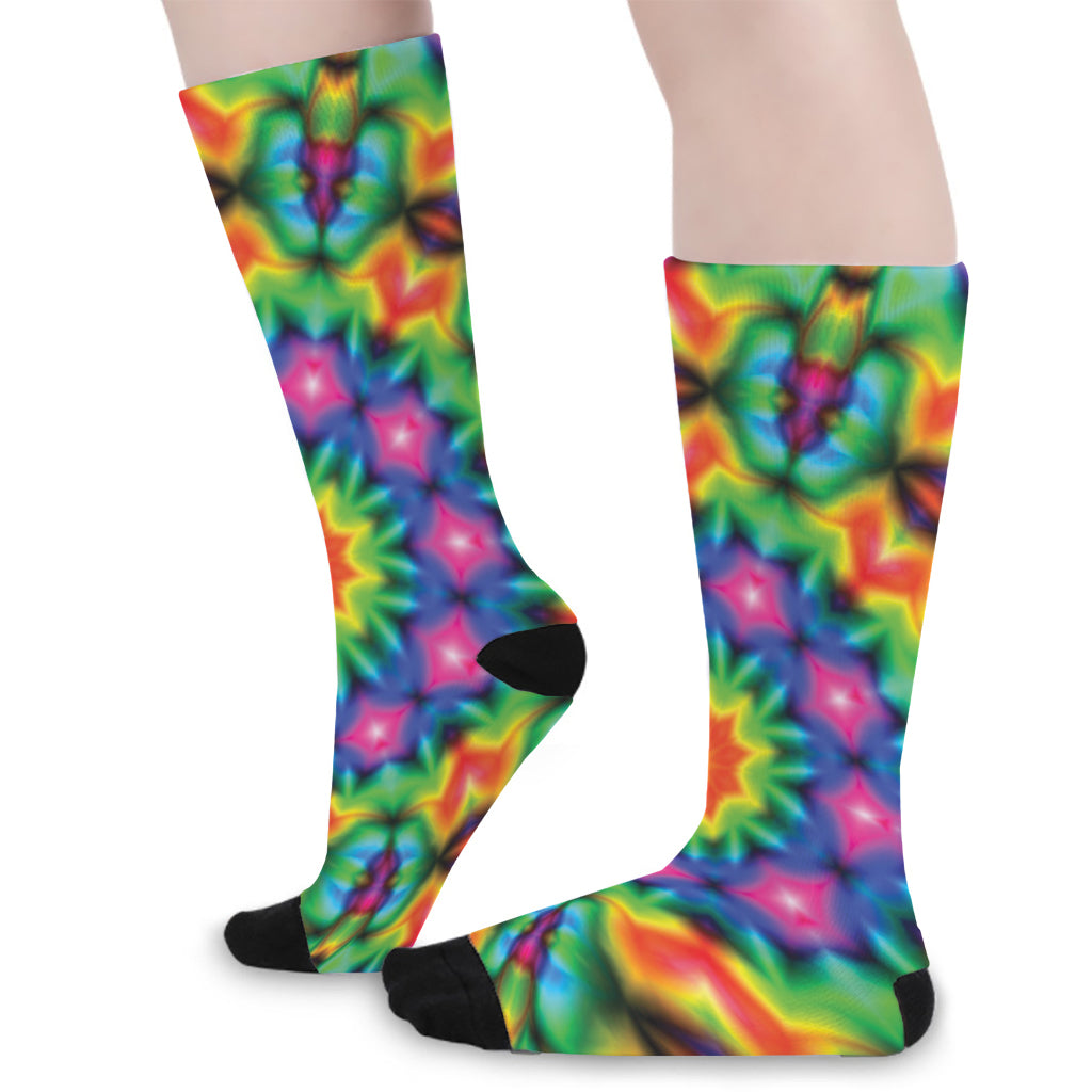 Rainbow Kaleidoscope Print Long Socks