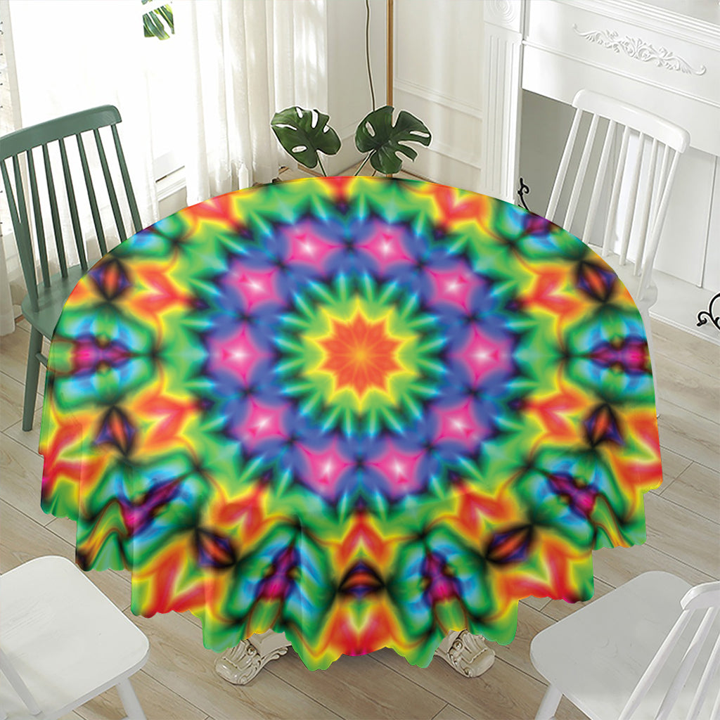 Rainbow Kaleidoscope Print Waterproof Round Tablecloth