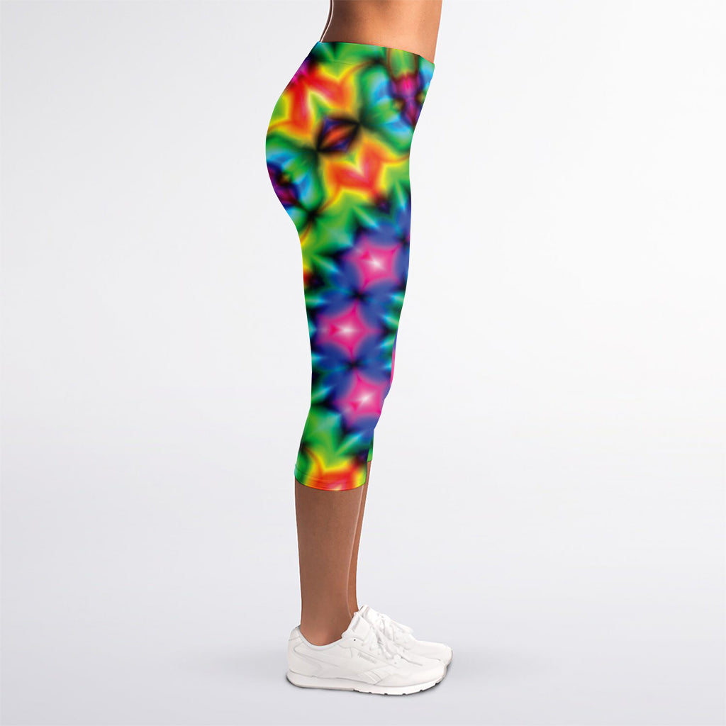 Rainbow Kaleidoscope Print Women's Capri Leggings