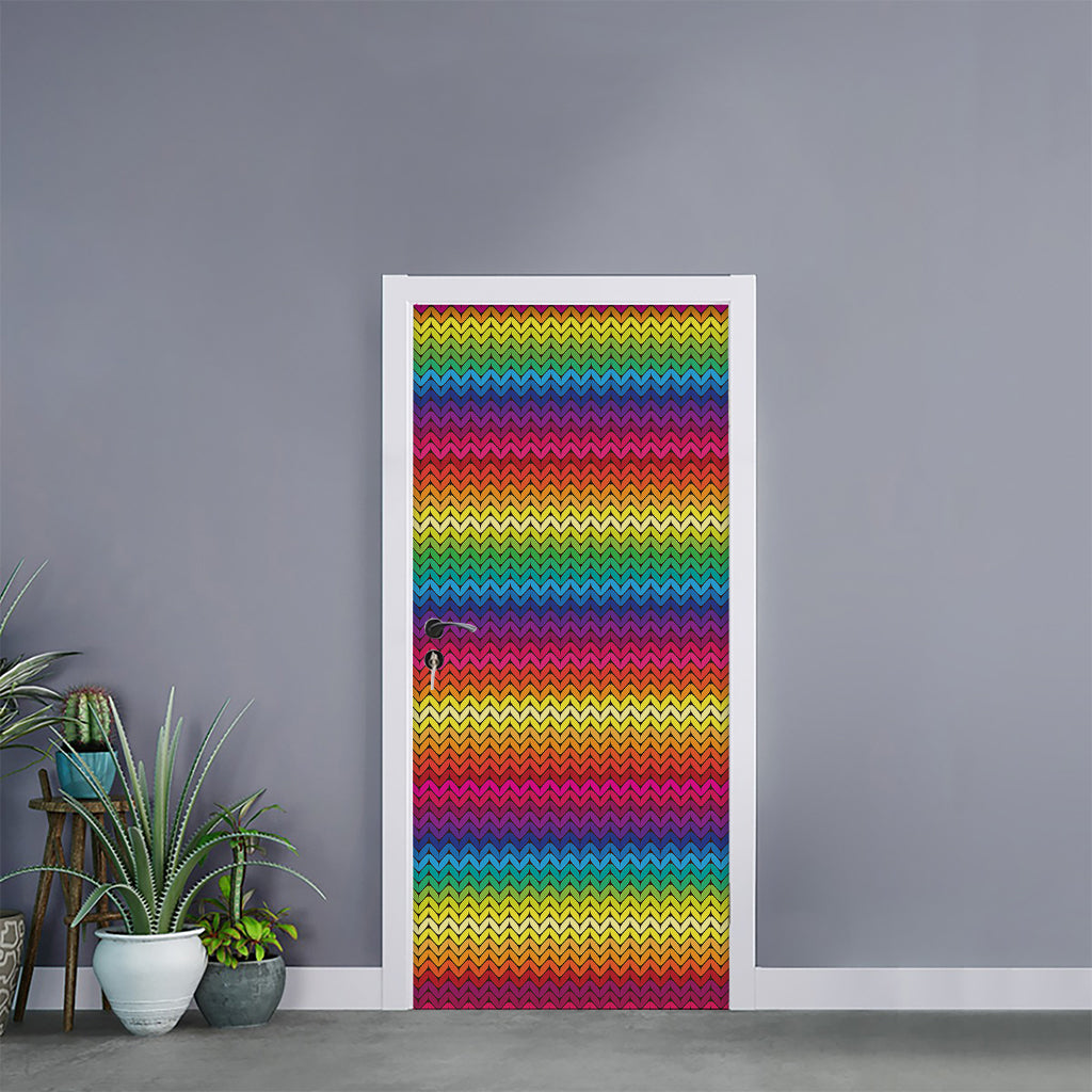 Rainbow Knitted Mexican Pattern Print Door Sticker