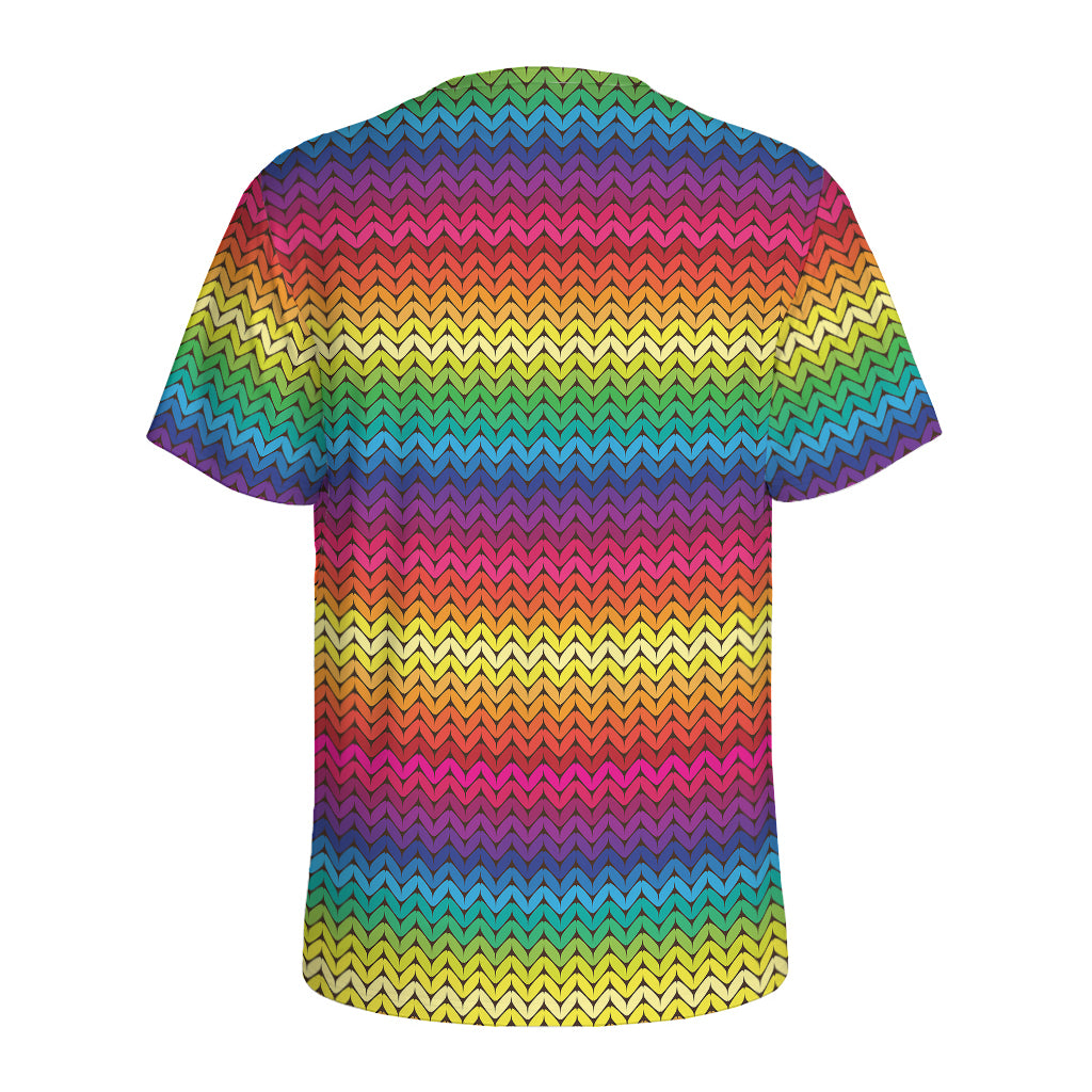 Rainbow Knitted Mexican Pattern Print Men's Sports T-Shirt