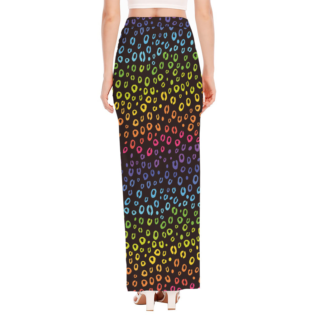 Rainbow Leopard Pattern Print High Slit Maxi Skirt