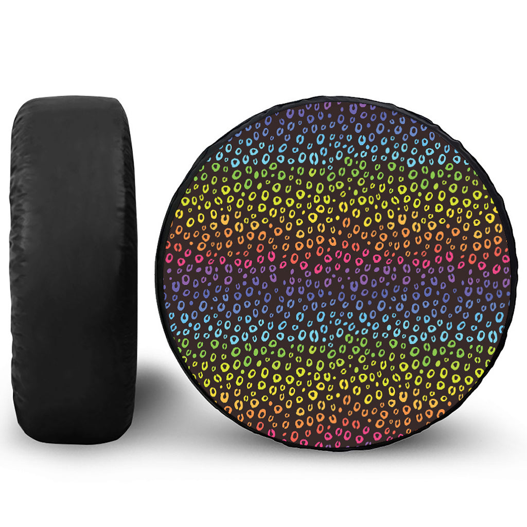 Rainbow Leopard Pattern Print Leather Spare Tire Cover