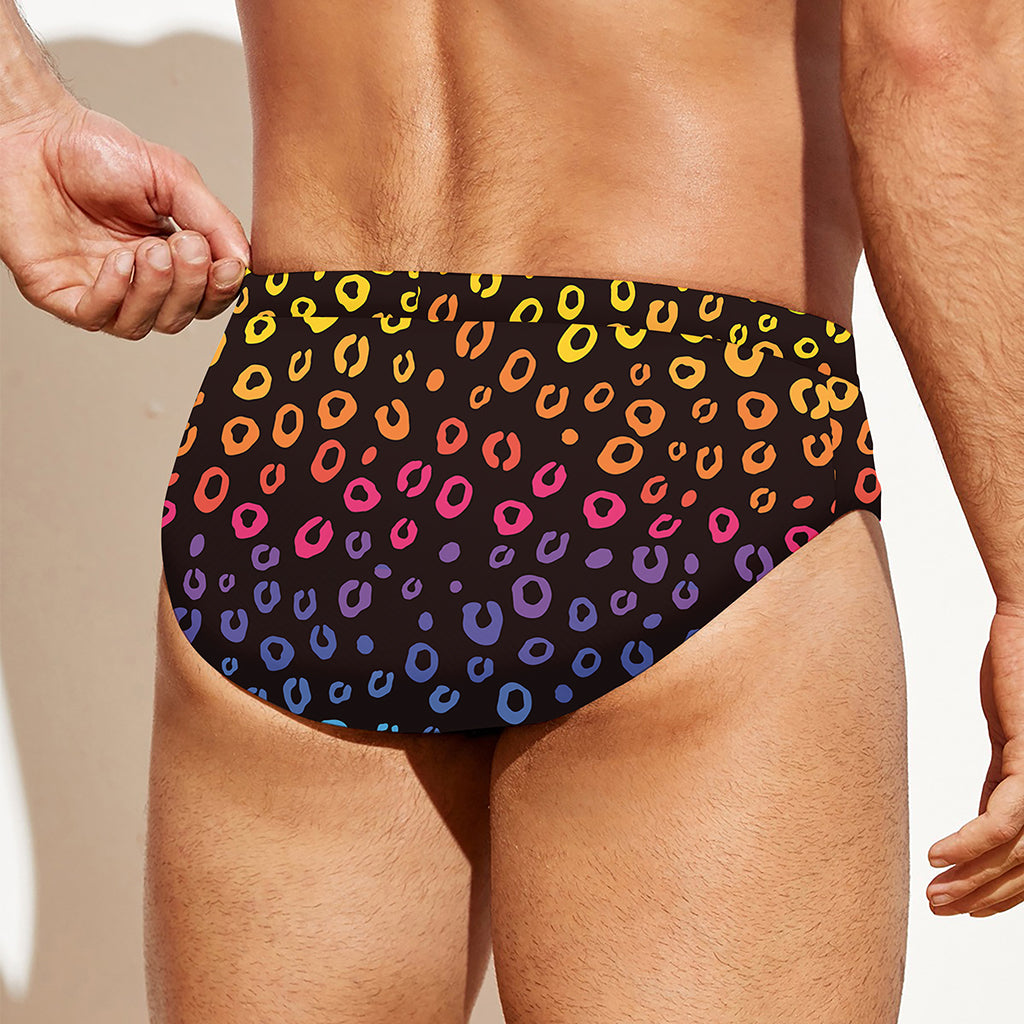 Rainbow Leopard Pattern Print Men's Swim Briefs