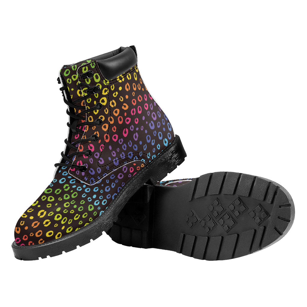 Rainbow Leopard Pattern Print Work Boots