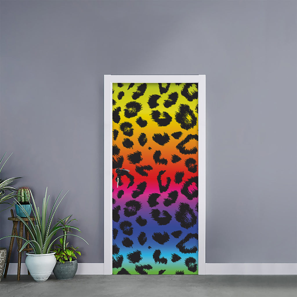 Rainbow Leopard Print Door Sticker