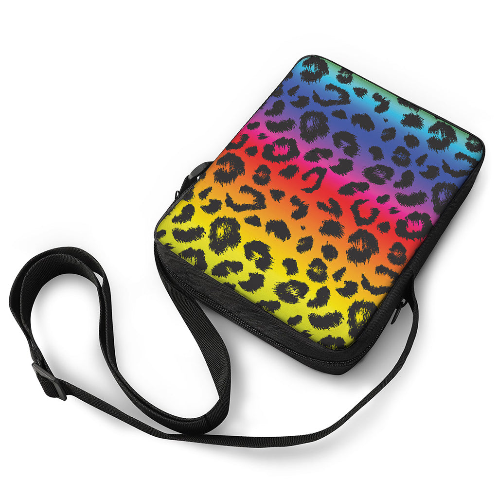Rainbow Leopard Print Rectangular Crossbody Bag