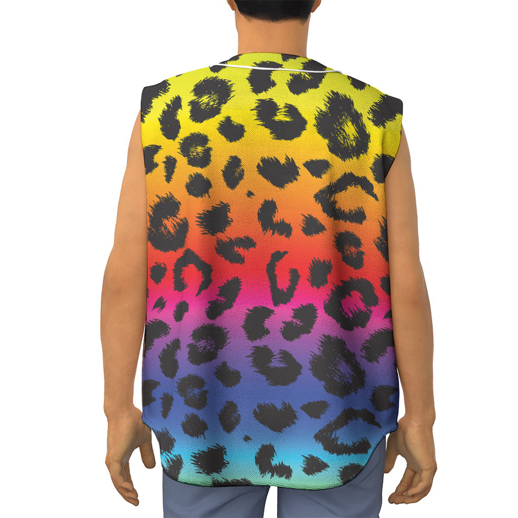 Rainbow Leopard Print Sleeveless Baseball Jersey