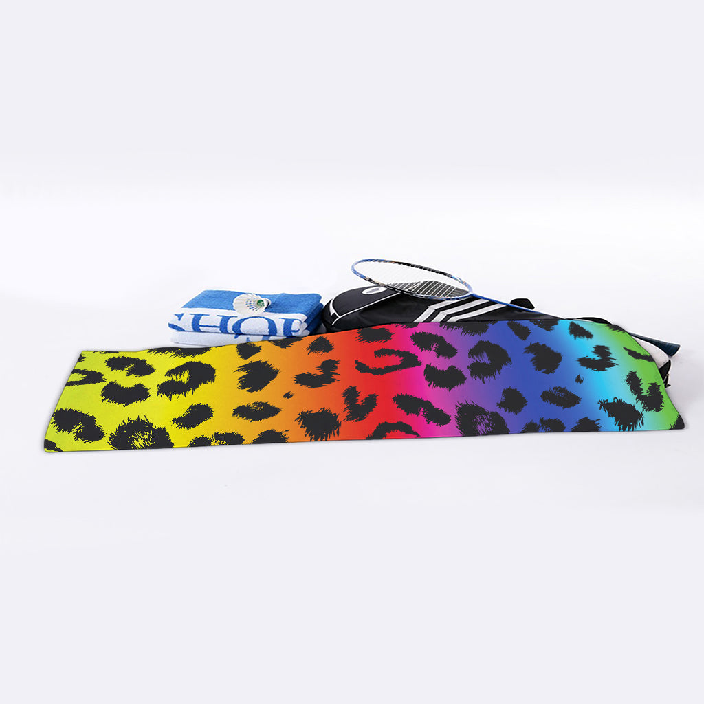 Rainbow Leopard Print Sports Towel