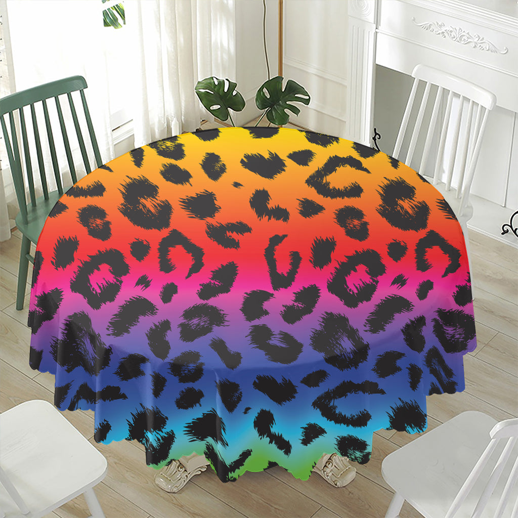 Rainbow Leopard Print Waterproof Round Tablecloth