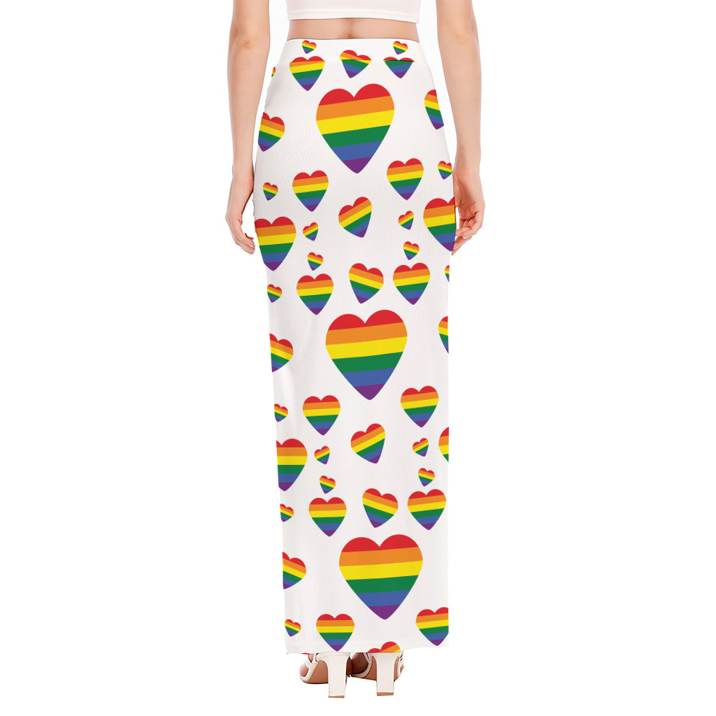 Rainbow LGBT Heart Pattern Print High Slit Maxi Skirt