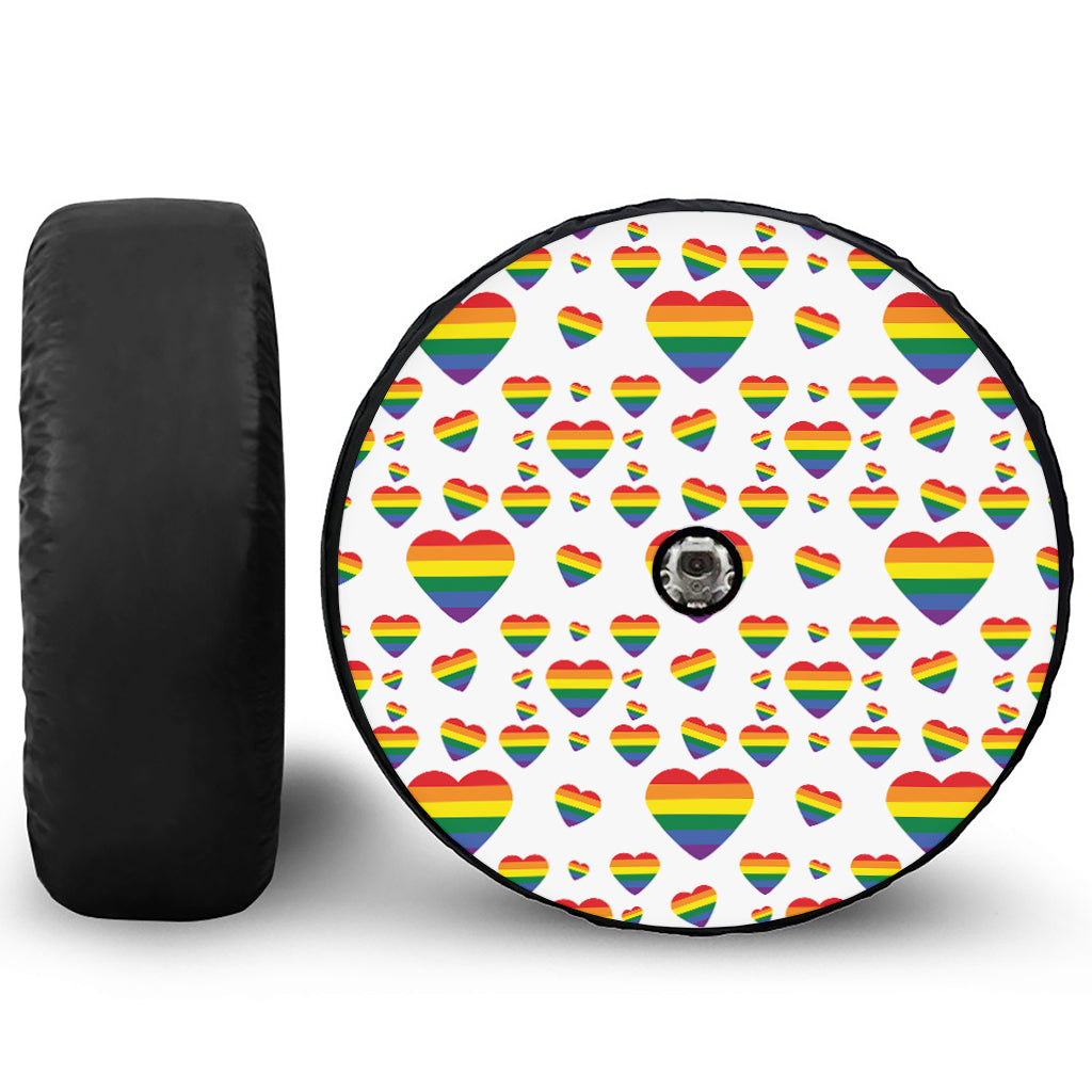Rainbow LGBT Heart Pattern Print Tire Cover With Camera Hole