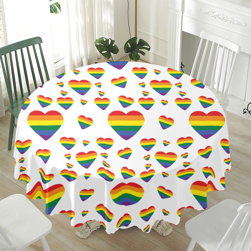 Rainbow LGBT Heart Pattern Print Waterproof Round Tablecloth