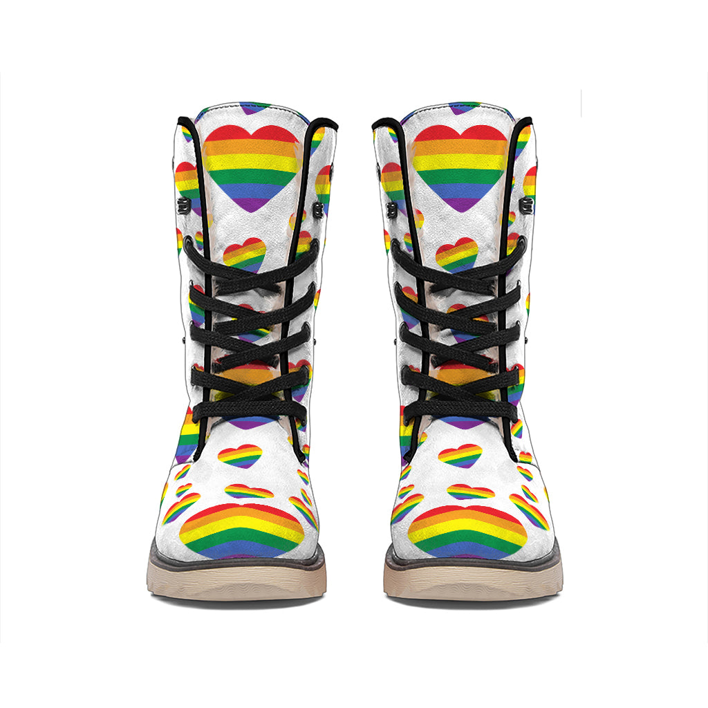Rainbow LGBT Heart Pattern Print Winter Boots
