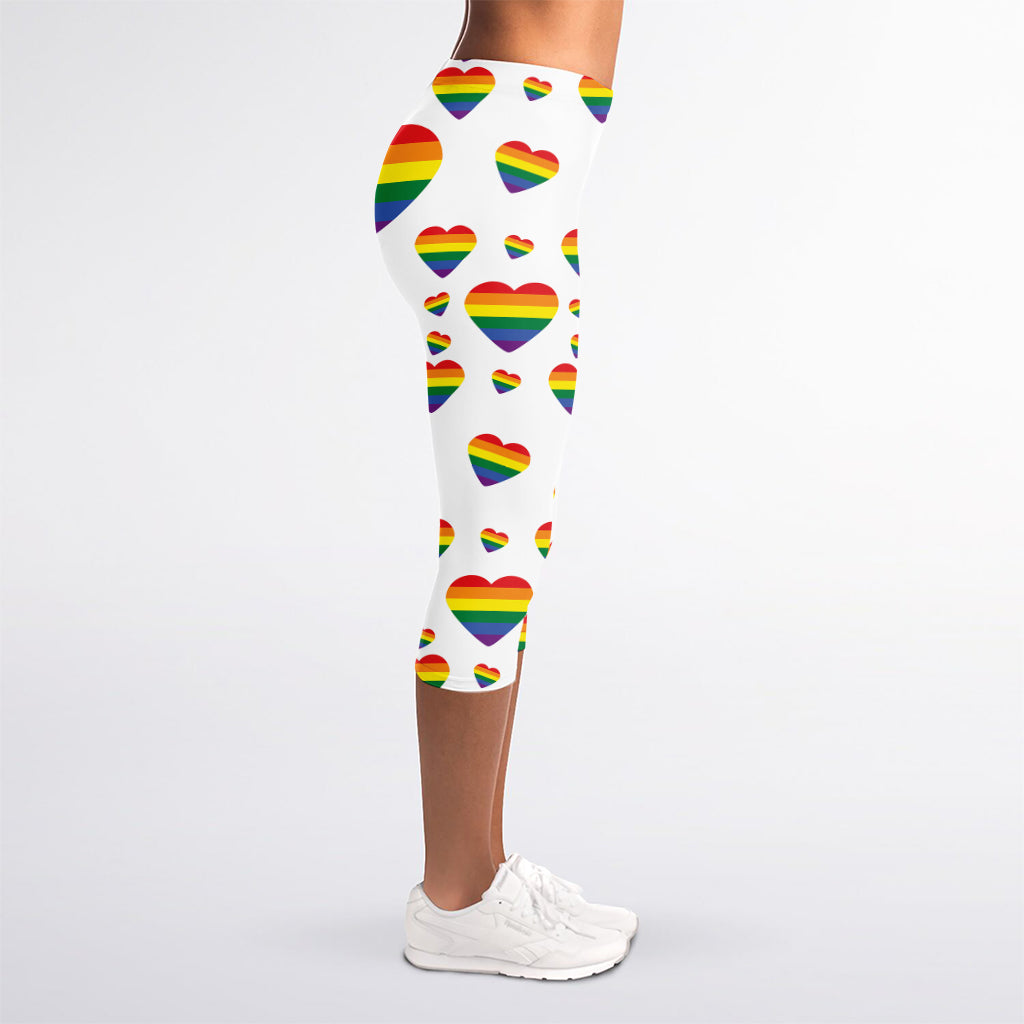 Rainbow LGBT Heart Pattern Print Women's Capri Leggings