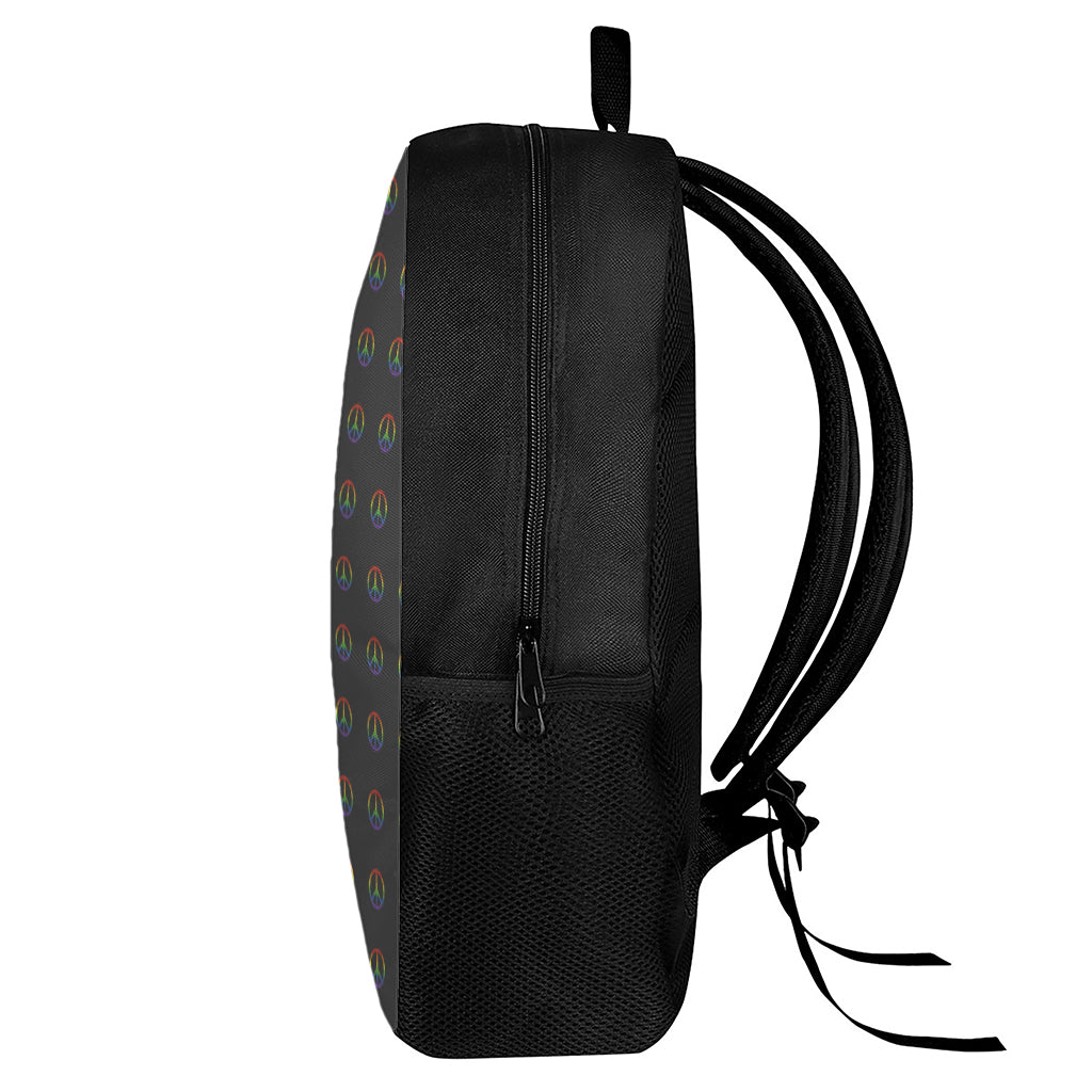 Rainbow LGBT Peace Sign Pattern Print 17 Inch Backpack