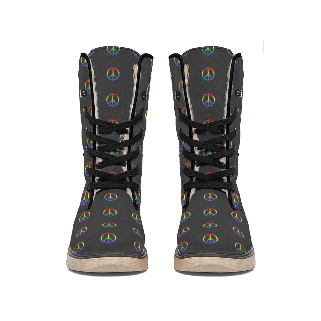 Rainbow LGBT Peace Sign Pattern Print Winter Boots