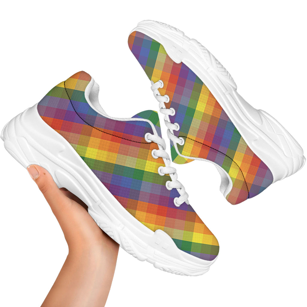 Rainbow LGBT Plaid Pattern Print White Chunky Shoes