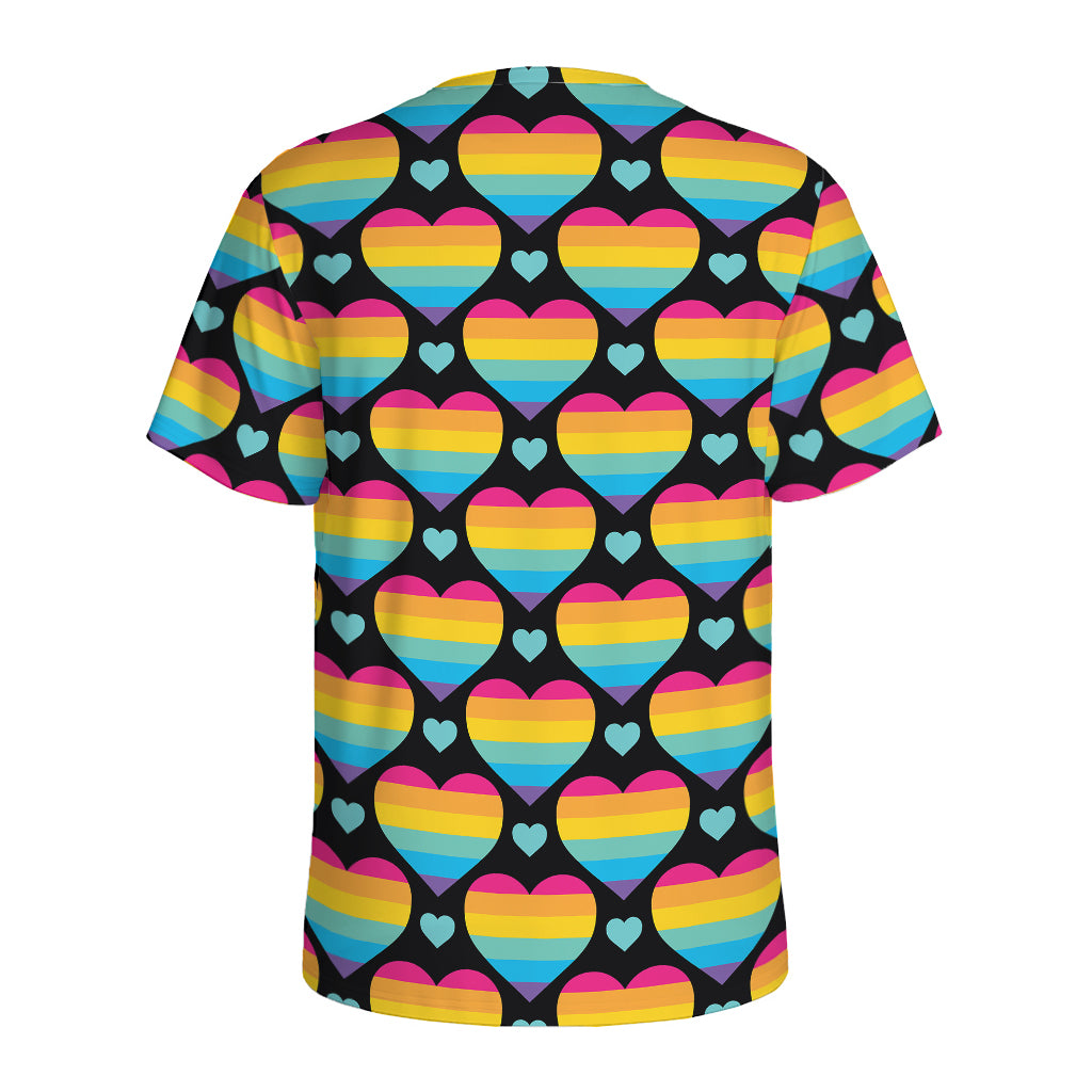 Rainbow LGBT Pride Heart Pattern Print Men's Sports T-Shirt