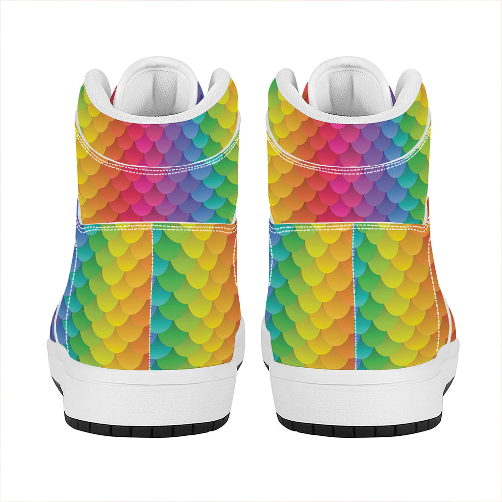 Rainbow Mermaid Scale Pattern Print High Top Leather Sneakers