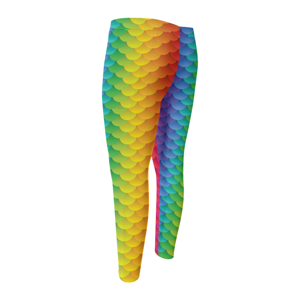 Rainbow Mermaid Scale Pattern Print Men's Compression Pants