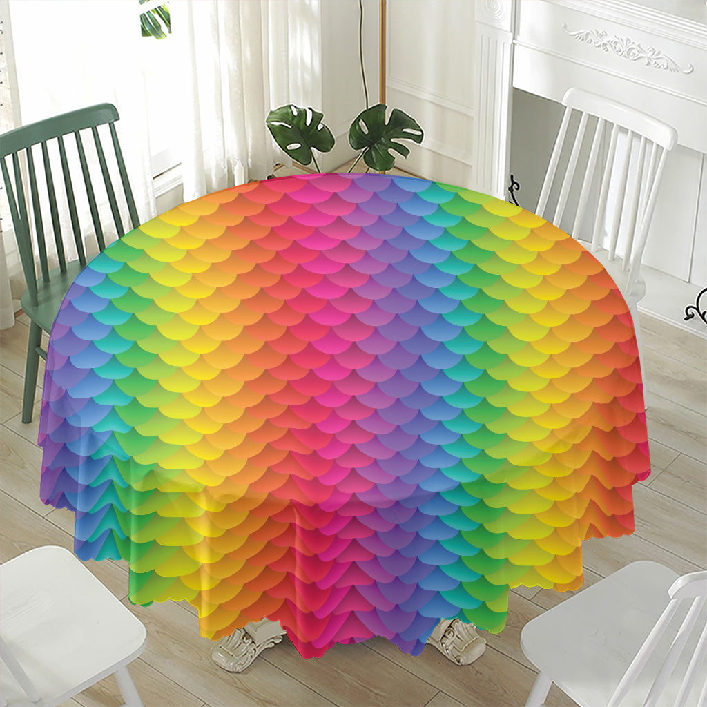 Rainbow Mermaid Scale Pattern Print Waterproof Round Tablecloth