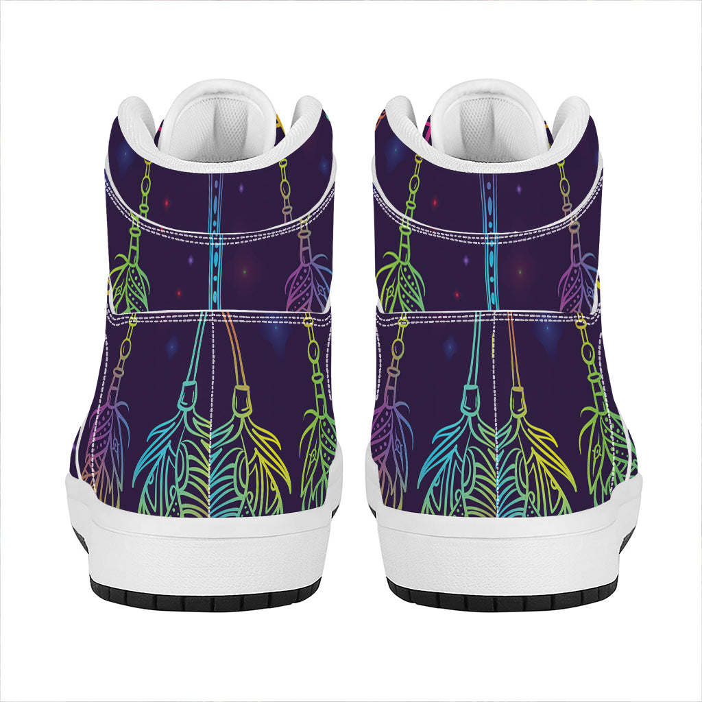 Rainbow Native Dream Catcher Print High Top Leather Sneakers