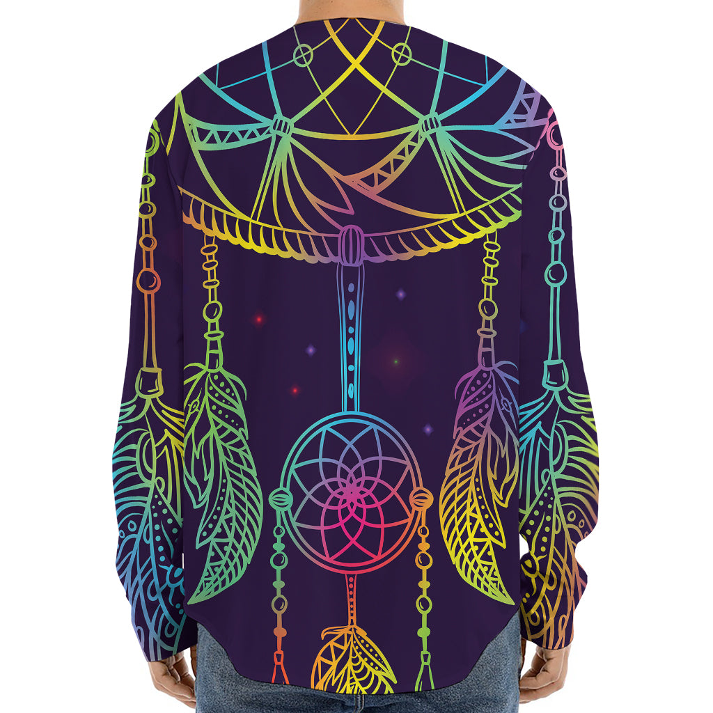 Rainbow Native Dream Catcher Print Long Sleeve Baseball Jersey