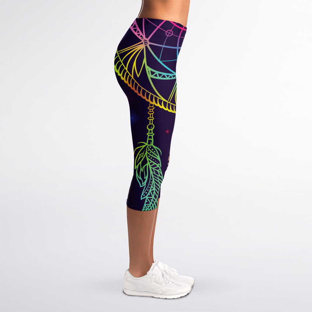 Rainbow Native Dream Catcher Print Women's Capri Leggings
