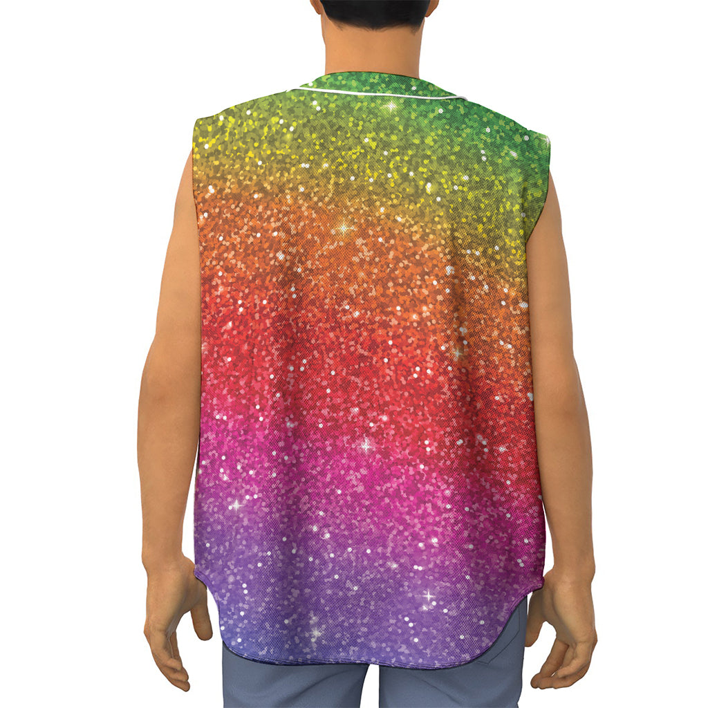 Rainbow (NOT Real) Glitter Artwork Print Sleeveless Baseball Jersey