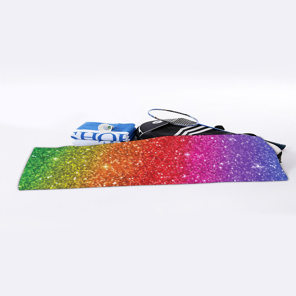 Rainbow (NOT Real) Glitter Artwork Print Sports Towel