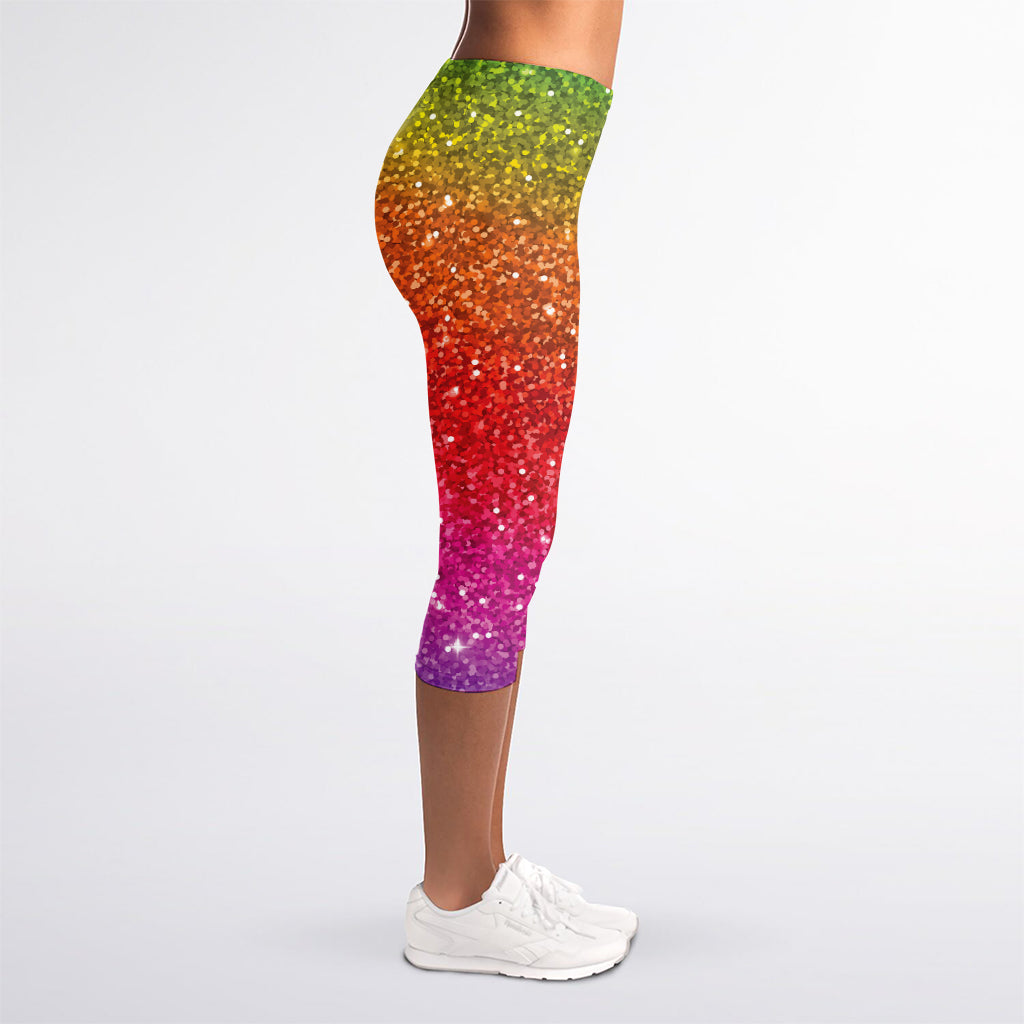Rainbow (NOT Real) Glitter Artwork Print Women's Capri Leggings