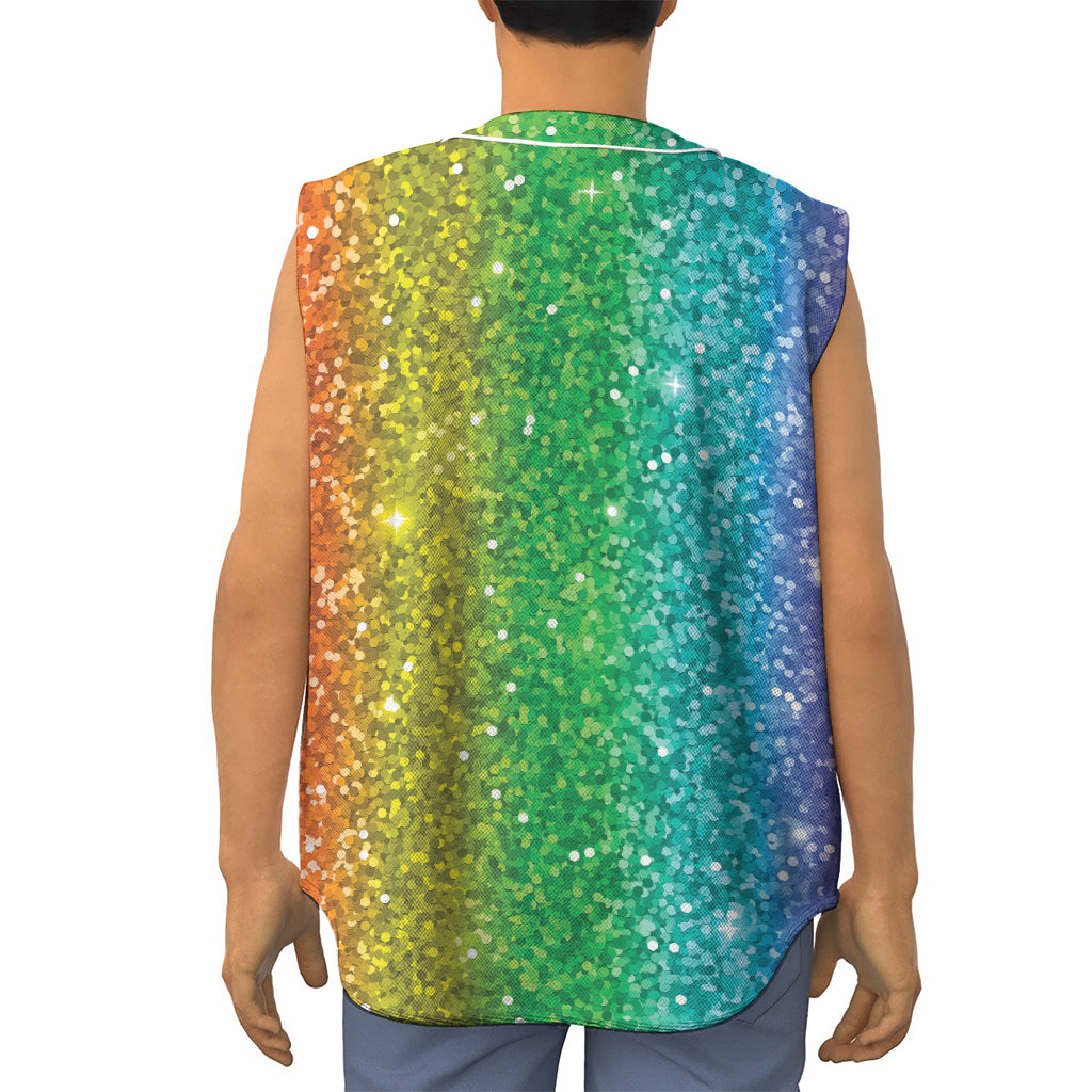 Rainbow (NOT Real) Glitter Print Sleeveless Baseball Jersey