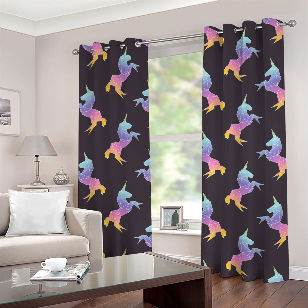Rainbow Origami Unicorn Pattern Print Grommet Curtains