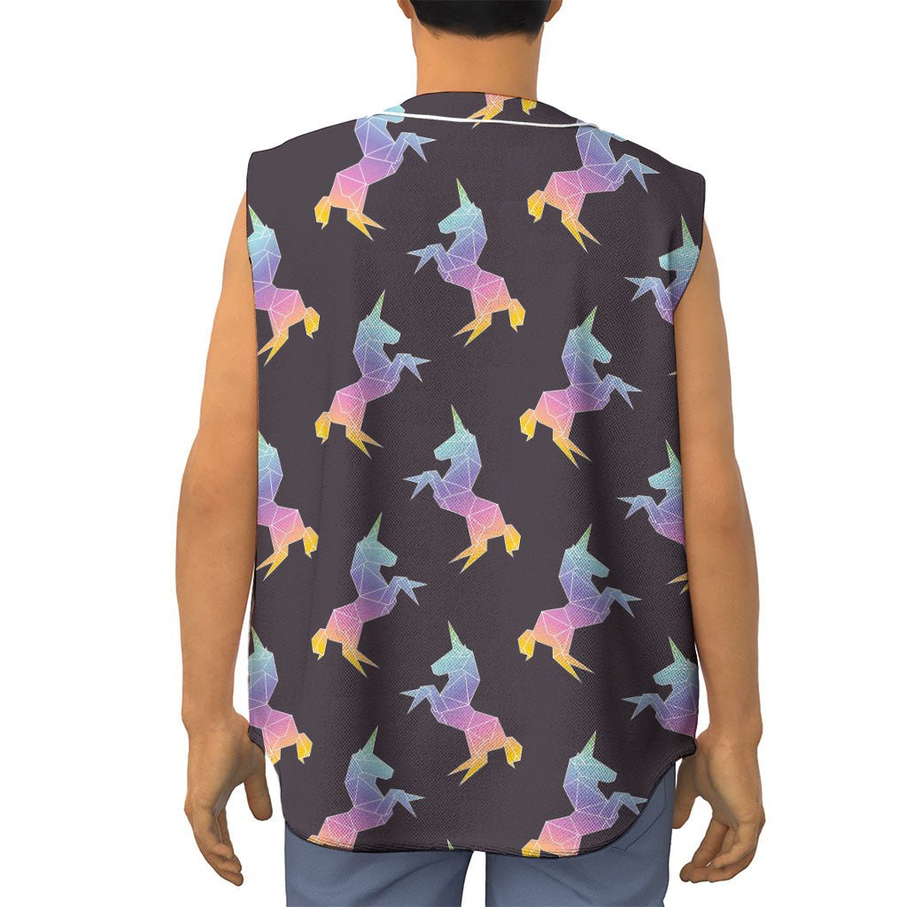 Rainbow Origami Unicorn Pattern Print Sleeveless Baseball Jersey